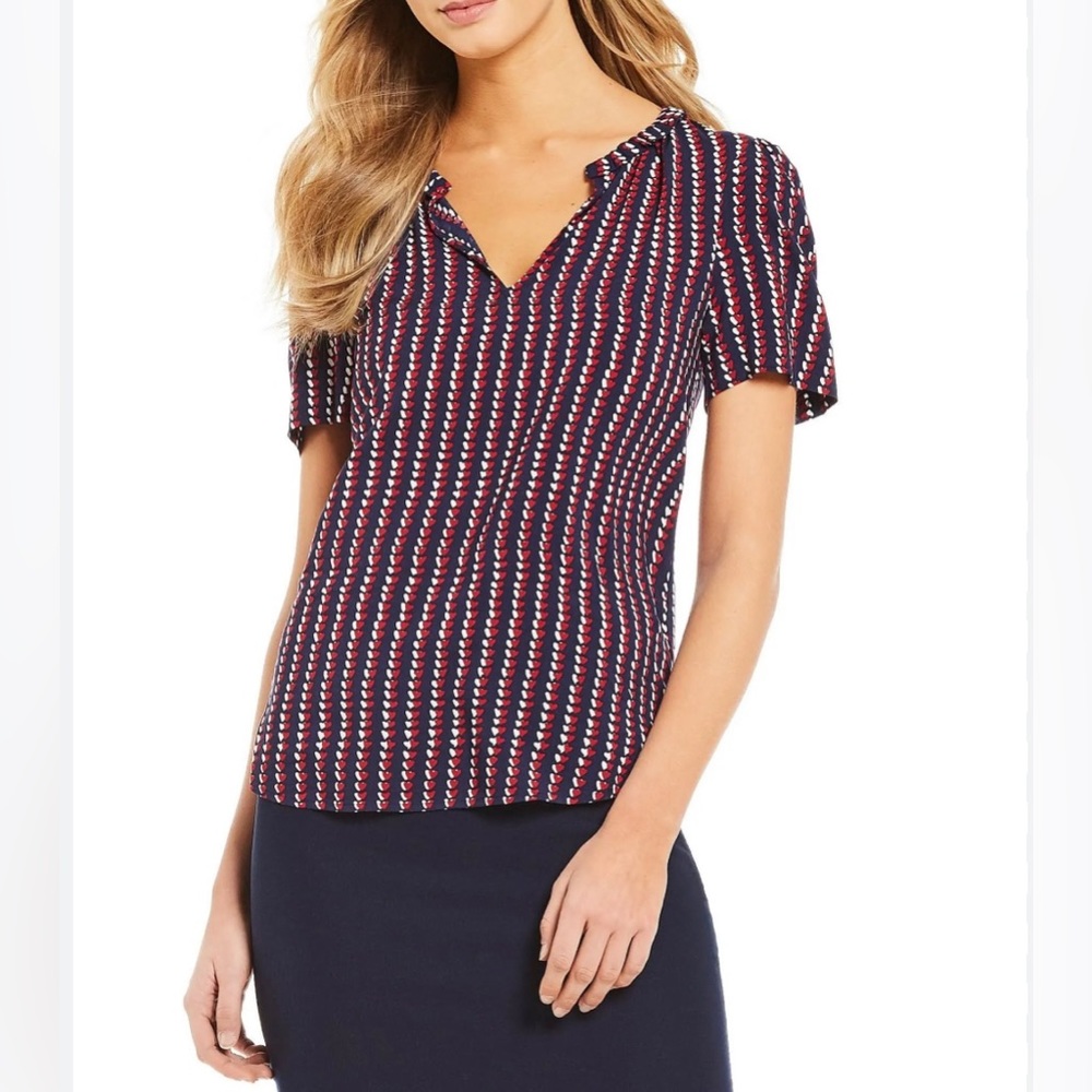 Draper James Womens Blouse Size 12 Hearts Ruffles V Neck Blogger Favorite Ladies
